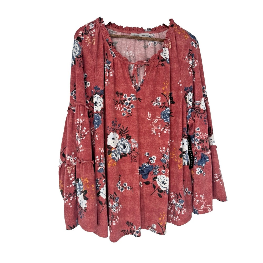 Absolutely Famous 3XL Floral Long Sleeve Peasant Boho blouse soft stretch NWT
